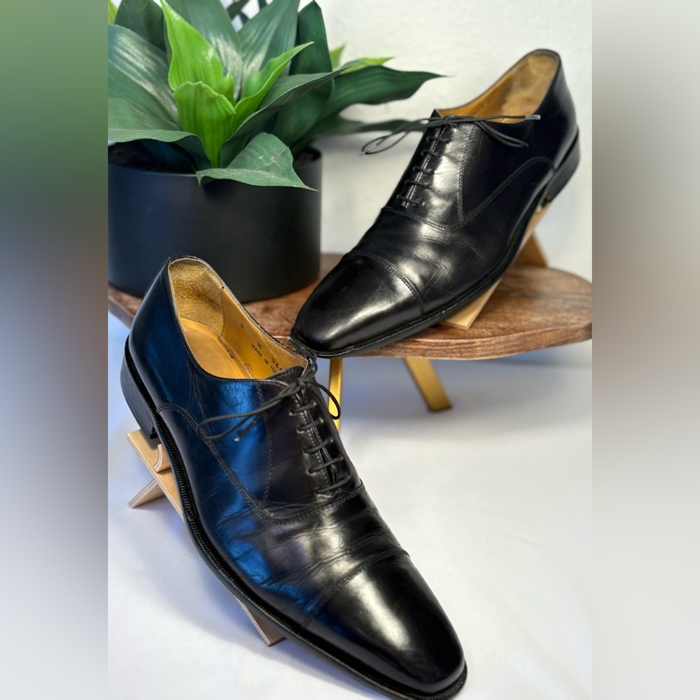 John W. Nordstrom Black Italian Leather Cap-Toe Oxfords - Sz 9